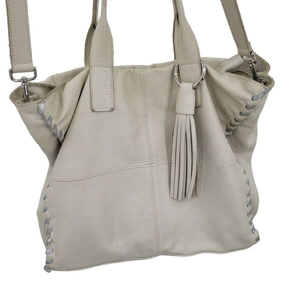 Laura Di Maggio Leather Convertible Tote Crossbody Off White Bone XL Tassel - Picture 10 of 17
